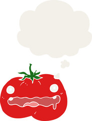 cartoon tomato and thought bubble in retro style