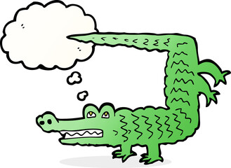 Naklejka premium cartoon crocodile with thought bubble