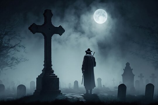 Van Helsing Amidst a Cemetery
