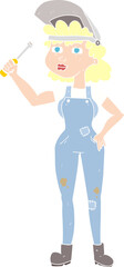 flat color illustration of a cartoon female mechanic