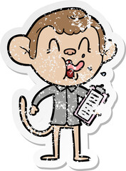distressed sticker of a crazy cartoon monkey manager