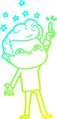 cold gradient line drawing cartoon excited man