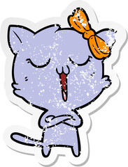 distressed sticker of a cartoon cat