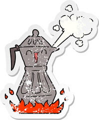 distressed sticker of a cartoon coffee pot