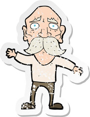 retro distressed sticker of a cartoon worried old man