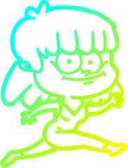 cold gradient line drawing cartoon girl smiling