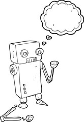 thought bubble cartoon broken robot