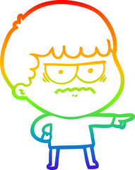 rainbow gradient line drawing cartoon annoyed man
