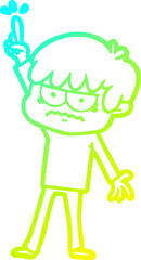 cold gradient line drawing annoyed cartoon boy