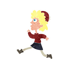 retro cartoon running woman