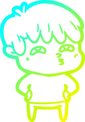 cold gradient line drawing cartoon curious man