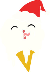 flat color illustration of a melting ice cream wearing santa hat
