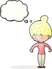 cartoon woman staring with thought bubble