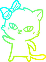 cold gradient line drawing cute cartoon cat