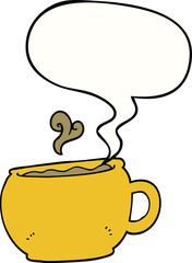 cartoon coffee cup and speech bubble