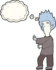 cartoon vampire man with thought bubble