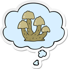 cartoon mushrooms and thought bubble as a printed sticker