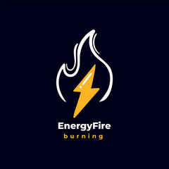 Energy fire burning power thunder icon logo drawing concept illustration