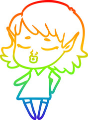 rainbow gradient line drawing pretty cartoon elf girl