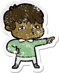 distressed sticker of a cartoon man confused