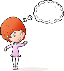 cartoon pretty woman with thought bubble