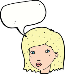 cartoon female face with speech bubble