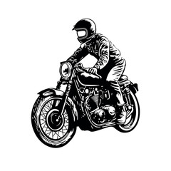 Fototapeta na wymiar Man on a motorcycle riding fast on the road. Graphic design. Vector T-shirt print 