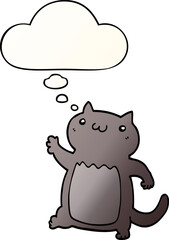 cartoon cat and thought bubble in smooth gradient style
