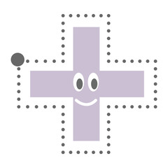 Dotted cross shape for tracing lines for preschool and kindergarten school kids for drawing practice