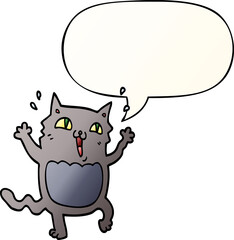 cartoon crazy excited cat and speech bubble in smooth gradient style