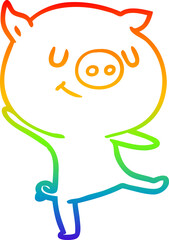 rainbow gradient line drawing happy cartoon pig