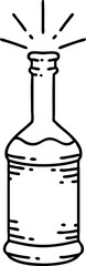 traditional black line work tattoo style beer bottle