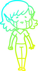 cold gradient line drawing crying cartoon elf girl