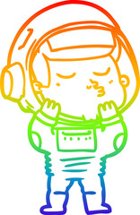 rainbow gradient line drawing cartoon confident astronaut