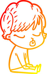 warm gradient line drawing cartoon woman with eyes shut