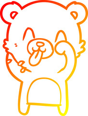 warm gradient line drawing rude cartoon polar bear sticking out tongue