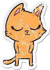 distressed sticker of a calm cartoon cat
