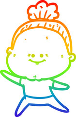 Obraz premium rainbow gradient line drawing cartoon happy old woman
