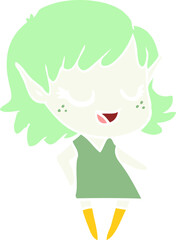 happy flat color style cartoon elf girl