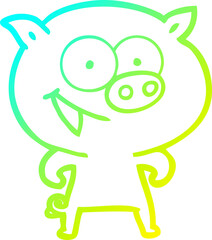 cold gradient line drawing cheerful pig cartoon