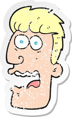 retro distressed sticker of a cartoon shocked man