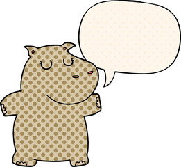 cartoon hippo and speech bubble in comic book style
