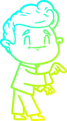 cold gradient line drawing happy cartoon man making point