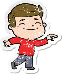 distressed sticker of a happy cartoon man