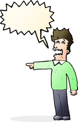 cartoon man accusing with speech bubble