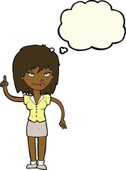 cartoon woman with idea with thought bubble