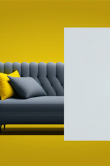 Design template with a sofa in the room and a place for text. Ai generate - 572345744