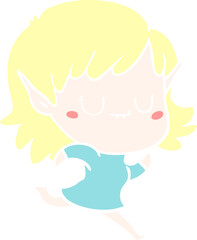 happy flat color style cartoon elf girl running