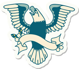 tattoo sticker with banner of an american eagle