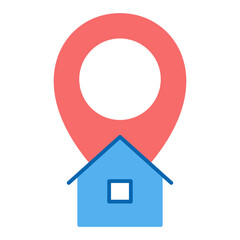 Location sign and house - delivery destination - icon, illustration on white background, flat color style